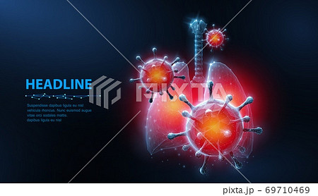 Virus in lung. Abstract vector 3d corona microbe on lung background. Pneumonia virus, covid illnes, medical healthcare, microbiology concept. Virus in lung. Abstract vector 3d corona microbe on lung background. Pneumonia virus, covid illnes, medical healthcare, microbiology concept. 69710469