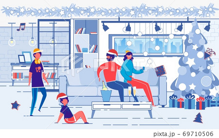 Family Celebrates Christmas Holidays at Home. 69710506