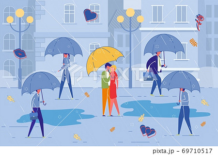 Couple Romantic Date in Bustle and Bad Weather. Couple Romantic Date in Bustle and Bad Weather. 69710517