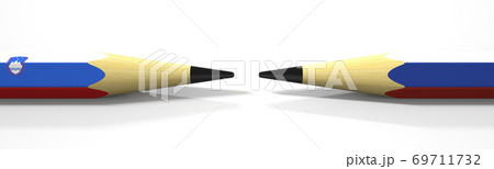 Pencils with flags of Slovenia and Russia. Political conflict concept. 3d rendering 69711732