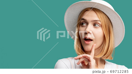 summer journey travel offer thoughtful woman summer journey travel offer thoughtful woman 69712285