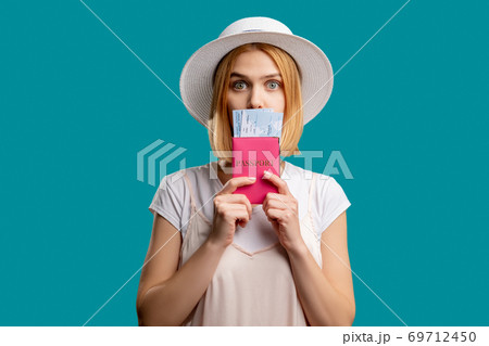 holiday trip travel ban worried woman passport holiday trip travel ban worried woman passport 69712450