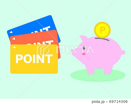 ポイントカードと豚の貯金箱のイラスト素材 ポイントカードと豚の貯金箱のイラスト素材