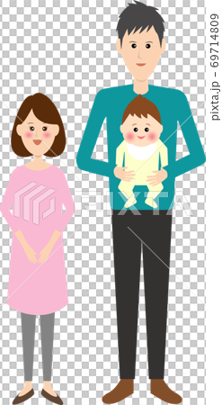 仲良しののイラスト若いパパママと赤ちゃん 69714809