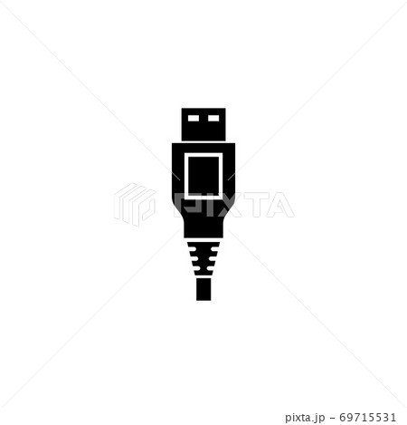 USB Cable Plug Power Connector Type A. Flat Vector Icon illustration. Simple black symbol on white background. USB Cable Plug Power Connector Type A sign design template for web and mobile UI element. 69715531