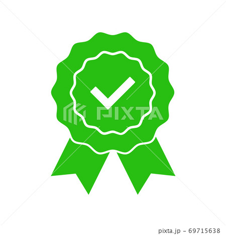 Green approved or certified medal icons in a flat design. 69715638