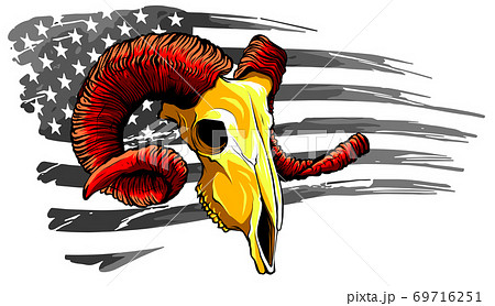 Goat Head Illustration With America Flag Vector のイラスト素材