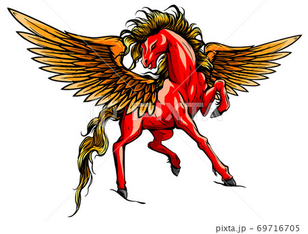 white pegasus, mythological winged horse, illustration isolated on white background vector 69716705