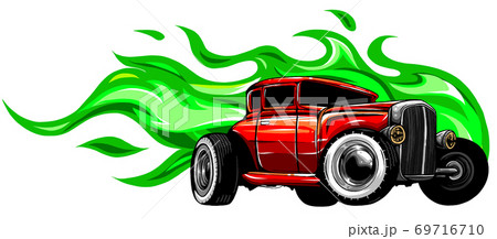 vector illustration muscle car with flames Crazy race vector illustration muscle car with flames Crazy race 69716710