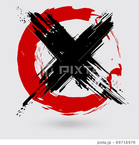 Black and red ink round cross stroke on white Black and red ink round cross stroke on white 69716976