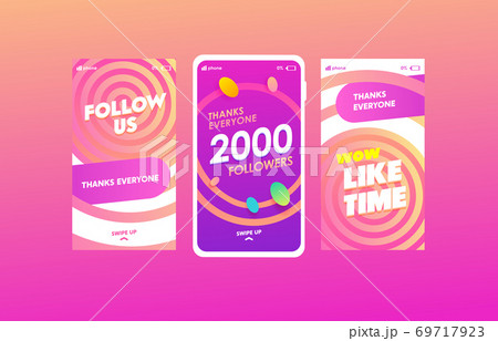 Follow us social media stories templates set. Like time, 20k followers congratulation social network promotional poster layouts pack. 69717923