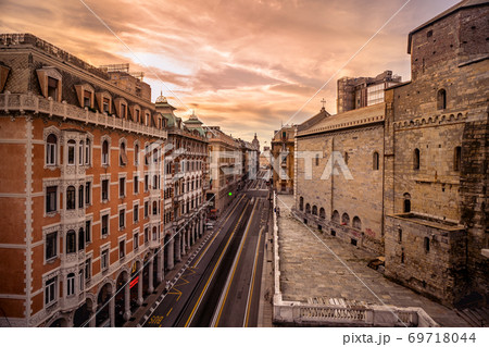 Aerial view of via XX settembre in Genoa, Italy. Aerial view of via XX settembre in Genoa, Italy. 69718044