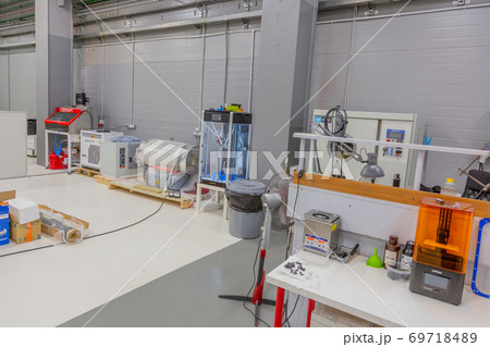 Professional equipment for 3D printing in the workshop. Moscow, Russia 69718489