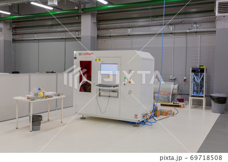 Professional equipment for 3D printing in the workshop. Moscow, Russia 69718508