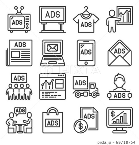 Advertisement Icons. Ads Sign Set on White Background. Vector Advertisement Icons. Ads Sign Set on White Background. Vector 69718754