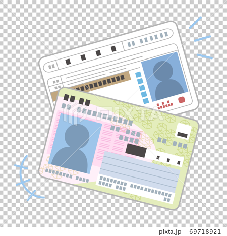 顔写真つき身分証明書のセットのイラスト マイナンバーカード 運転免許証 シンプル のイラスト素材