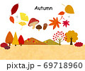 可愛いタッチの秋の山と紅葉 69718960