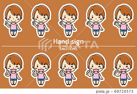 女性のハンドサインイラストセット 女性のハンドサインイラストセット 69720573