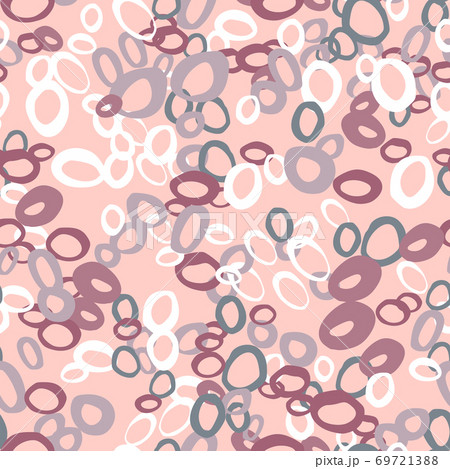 Geometric seamless abstract pattern with rings silhouettes. White, pink and purple tones colored abstract ornament on pink background. Geometric seamless abstract pattern with rings silhouettes. White, pink and purple tones colored abstract ornament on pink background. 69721388