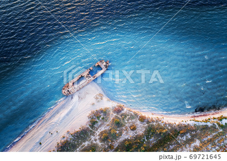 Old shipwreck reinforced concrete barge 69721645