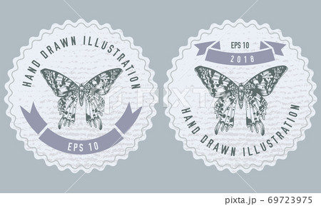 Monochrome labels design with illustration of madagascan sunset moth 69723975