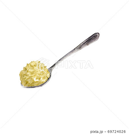 Watercolor spoon with grated ginger Watercolor spoon with grated ginger 69724026