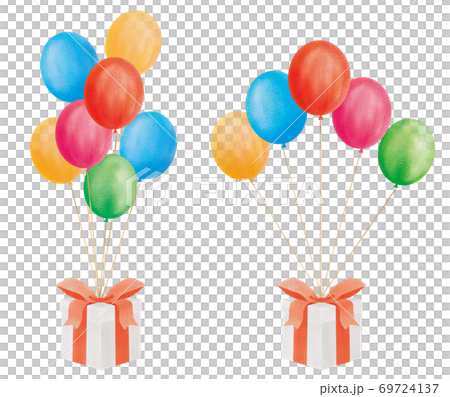 風船とプレゼントのイラストのイラスト素材