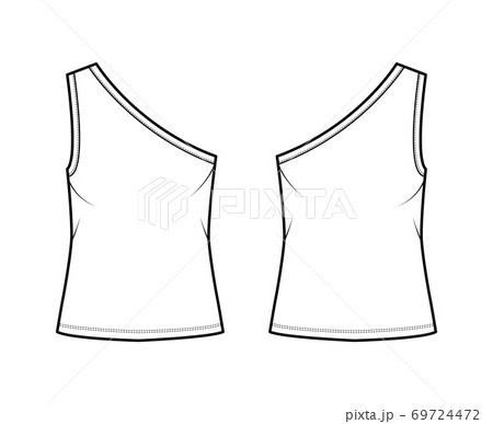 One-shoulder stretch-jersey tank technical fashion illustration with oversized body, elongated hem. Flat outwear cami One-shoulder stretch-jersey tank technical fashion illustration with oversized body, elongated hem. Flat outwear cami 69724472