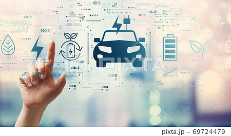 EV concept with hand pressing a button EV concept with hand pressing a button 69724479