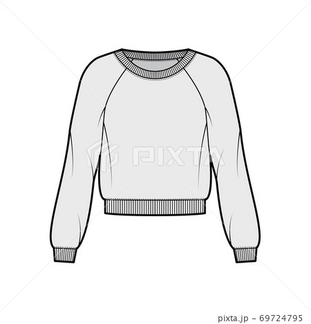 Cotton-terry sweatshirt technical fashion illustration with relaxed fit, scoop neckline, long raglan sleeves ribbed trim Cotton-terry sweatshirt technical fashion illustration with relaxed fit, scoop neckline, long raglan sleeves ribbed trim 69724795