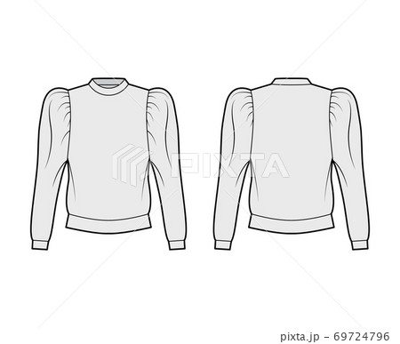 Cotton-jersey sweatshirt technical fashion illustration with relaxed fit, crew neckline, gathered, puffy long sleeves. Cotton-jersey sweatshirt technical fashion illustration with relaxed fit, crew neckline, gathered, puffy long sleeves. 69724796