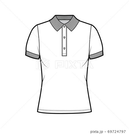 Polo shirt technical fashion illustration with cotton-jersey short sleeves, oversized, buttons along the front outwear 69724797