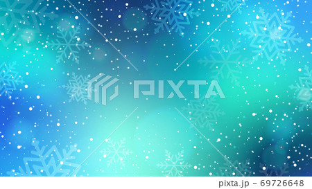 Abstract winter background with falling snow. Holiday christmas backdrop with different types of snow and bokeh. Template for decoration cards for Merry Christmas and Happy New Year greetings 69726648