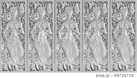 Traditional Old wood carving on the wall of Temple Traditional Old wood carving on the wall of Temple 69726728