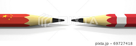 Pencils with flags of China and Peru. Political conflict concept. 3d rendering Pencils with flags of China and Peru. Political conflict concept. 3d rendering 69727418