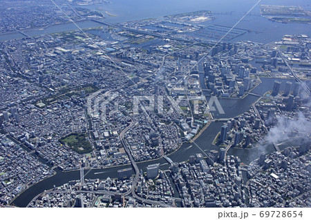 江東区全景街並み・清澄白河周辺上空・航空写真・2020撮影 69728654