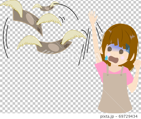 羽のついたお札を追いかける可愛い主婦のイラストのイラスト素材