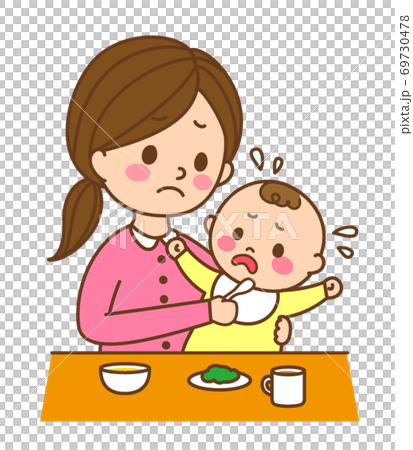 離乳食を嫌がる赤ちゃんのイラスト素材