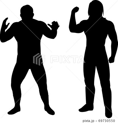 昭和と現代のプロレスラーのイラスト素材