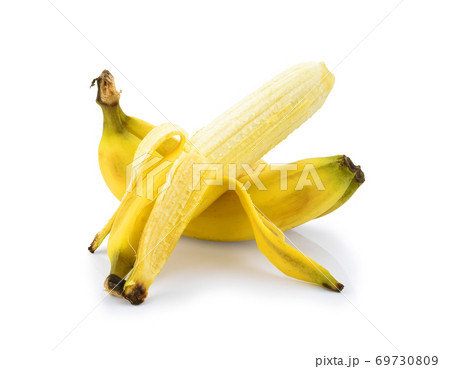 Half peeled Banana, Open Banana isolated on a white background. 69730809