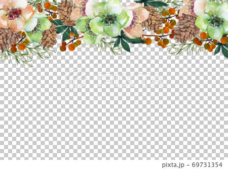 水彩のクリスマスローズと松ぼっくりフレーム 水彩のクリスマスローズと松ぼっくりフレーム 69731354