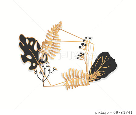 Golden floral frame tropical banner closeup vector 69731741
