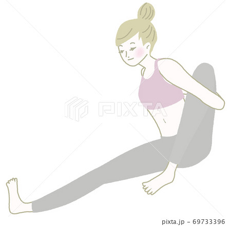 足のストレッチをしている女性のイラスト素材