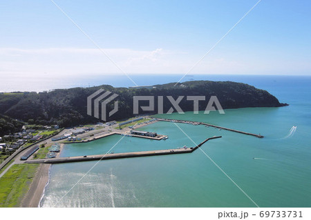 富浦海岸 富浦新港 ドローン 空撮 の写真素材