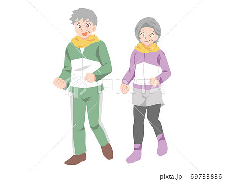 健康の為、仲良くジョギングする高齢夫婦のイラスト 69733836