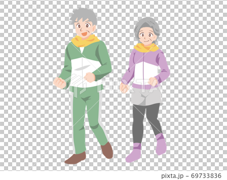 健康の為、仲良くジョギングする高齢夫婦のイラスト 69733836