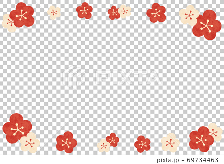 かわいい紅白の梅の花のフレームのイラスト素材