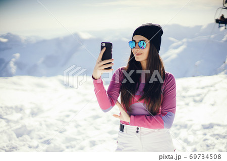 girl near mountains girl near mountains 69734508