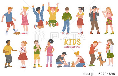 Boys and girls with bad and good behavior flat vector illustration isolated. Boys and girls with bad and good behavior flat vector illustration isolated. 69734890
