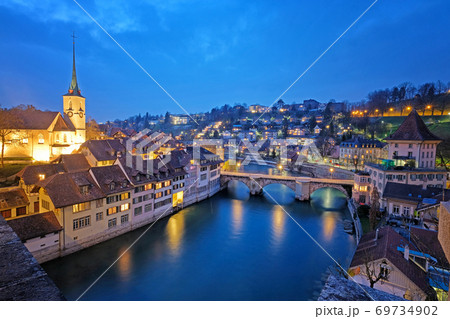 Panoramic view of Bern in Twilight time at Switzerland 69734902